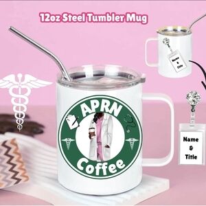 White and Green APRN Coffee Tumbler Mug. Can Add Name & Title.
